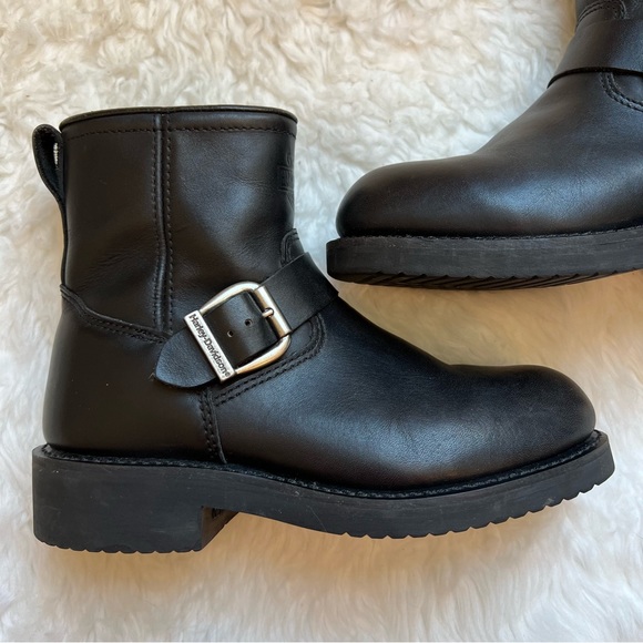 SOLD HARLEY DAVIDSON black leather riding boots size 6.5 moto buckle - Picture 2 of 11